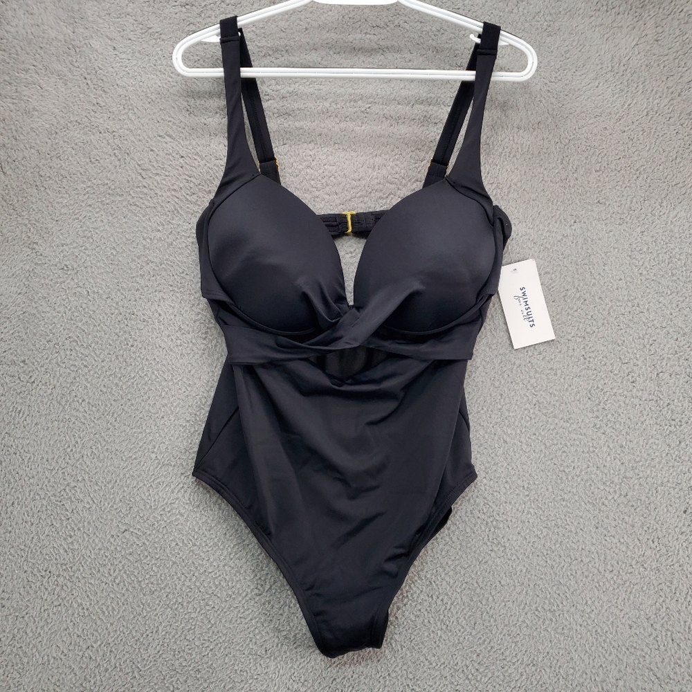 Swimsuits for All Cut Out Underwire One Piece Swimsuit Size 16 Black NWT